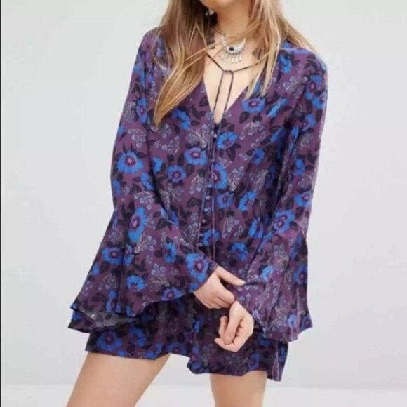 Free People Magic Mystery Tunic Floral Bell Sleeve Blouse - Picture 9 of 10